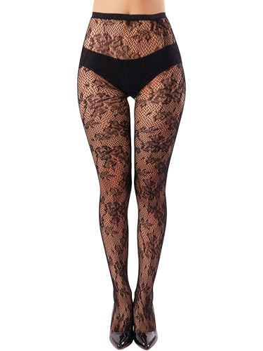 Sacina Red Black Lace Tight, Black Pantyhose for Women, Sheer Fishnet, Flower Stocking, Gothic Accessories
