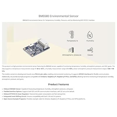BME680 Environmental Sensor - Temperature Humidity Pressure Gas Sensor with SPI/I2C, High-Precision Air Quality Monitor for Arduino & Raspberry Pi