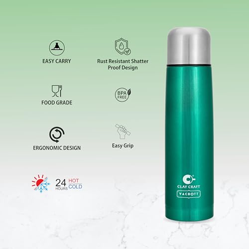 Image of Clay Craft Vacbott Terra Double Walled|18 Hours Hot and 24 Hours Cold Vacuum Insulated|Thermosteel| Flask 500 ml|Steel Water Bottles for Office|Travelling|BPA-Free|BIS Certified|1Year Limited Warranty