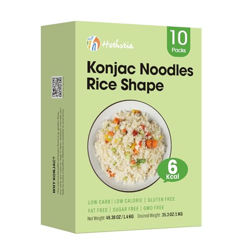Image of Hethstia Konjac Shirataki Rice, 10 Packs, Low Carb, Ready to Eat | Keto-friendly, vegan, gluten-free, zero sugar, fat free, low calorie, rice substitute for healthy meals