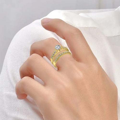 1-6 CT Round Cut Moissanite/Diamond/Lab Created Diamond Bridal Ring Set for Women 10K 14K 18K Real Gold Wedding Anniversary Ring Set D Color VVS1 Clarity Free Engraving3