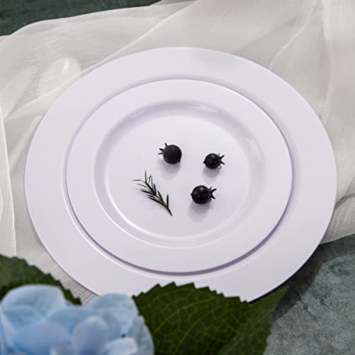 Flowercat 100Pcs White Plastic Plates-Heavy Duty White Disposable Plates For Party/Wedding/Anniversary - Include 50Pcs 10.25Inch White Dinner Plates - 50Pcs 7.5Inch White Dessert/Salad Plates #TOP3