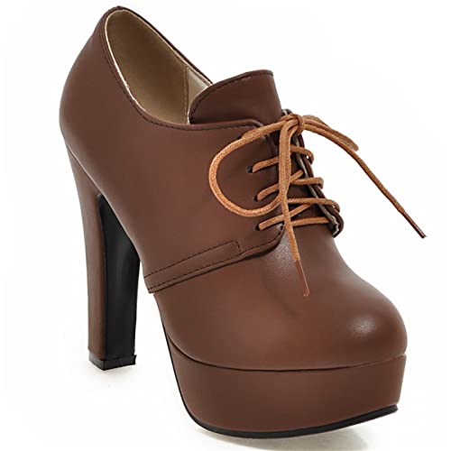 Betastella Women's Chunky Platform Booties Lace Up High Block Heel Ankle Boots2