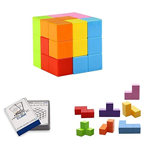 Elsatsang Cube magnétique Magique, Cube de Tetris ? pour Le Jouet de Blocs de Construction magnétique d'enfants pour des Adultes, soulagement du Stress, Puzzles éducatifs (Multicolore / 7pcs)