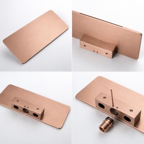 Image of AQUIEEN Plato Wall Mounted Waterfall Basin Mixer Tap | Modern Single Lever Concealed Basin Faucet | Contemporary Bathroom Sink Mixer (Brushed Rose Gold)