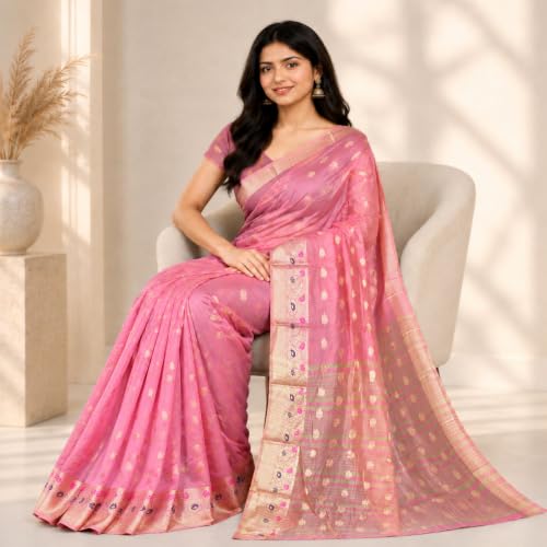 Image of Sarees for Women Wear Organza Silk Banarasi Sari Kanjivaram Pure Paithani Wedding Original Kanchipuram Pattu Sadi with Blouse Piece 2026 (KeriFlower)