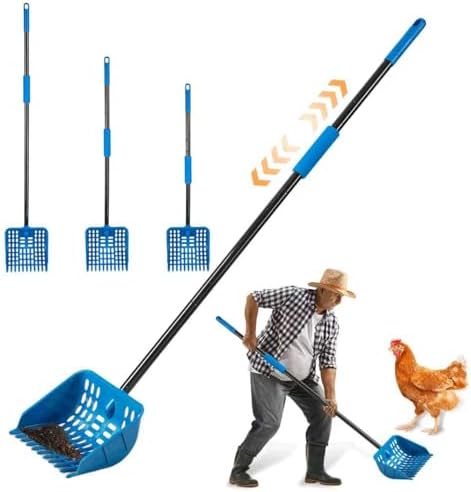 Chicken Rake Tool 2-in-1 Chicken Poop Scooper - Rake & Sifting Shovel with 45″ Ergonomic ...