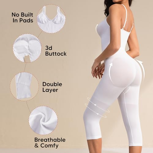 Image of Tummy Control Bodysuits Full Body Suit Shapewear One Piece Capri Jumpsuits for Women