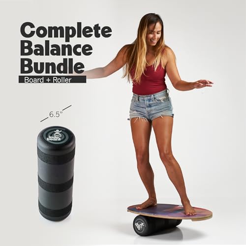 Image of The Original Indo Board - Balance Board Trainer for Core Strength, Stability & Athletic Performance - Surfing, Skateboarding, Snowboarding, Yoga, Physical Therapy & More. Includes Board and Roller.