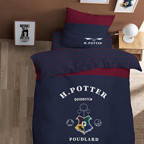 Harry Potter Stripe Parure de lit Enfant 1 Personne | 100% Coton | Oeko-TEX |Housse de Couette...