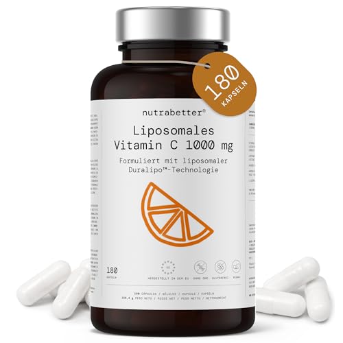 Liposomal Vitamin C 1000 mg | 180 Vegane Kapseln 3 Monate Vorrat | Vitamin C trägt zu einer normalen Funktion des Immunsystems bei (EFSA) | nutrabetter