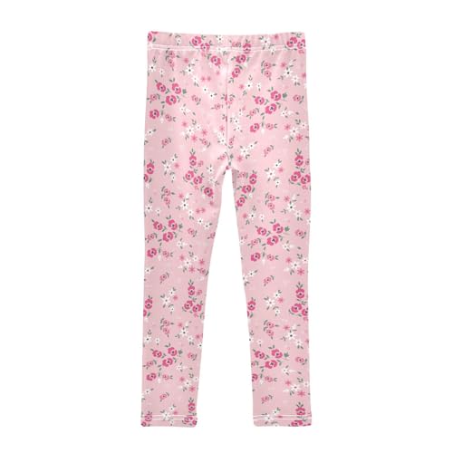 Small Flower Pattern on Pink Background Girls Leggings,Workout Leggings for Girls Toddler Athletic Leggings Size for 3-10T2