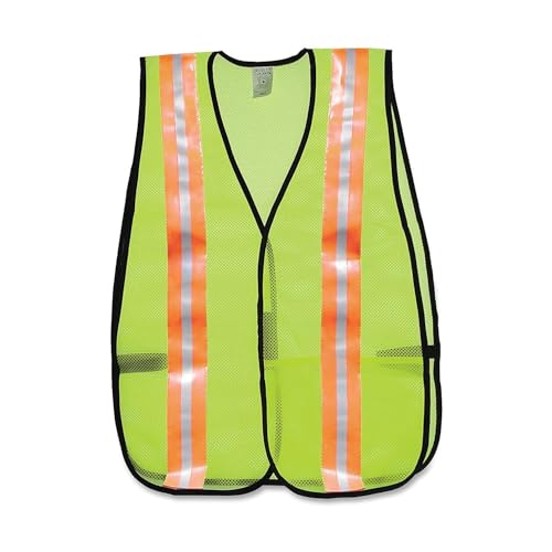 Image of MCR Safety V200R Polyester Mesh General Purpose Safety Vest with 2-Inch Orange /Silver Reflective Stripe, Fluorescent Lime
