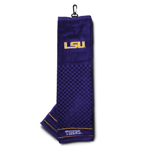 Image of Team Golf NCAA LSU Tigers Embroidered Golf Towel Embroidered Golf Towel, Checkered Scrubber Design, Embroidered Logo
