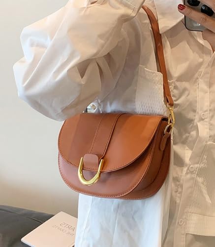 Image of Women's Hobo Handbags Crossbody Bags Trendy Saddle Purse Vegan Leather Slouchy Shoulder Handbags Underarm Bag