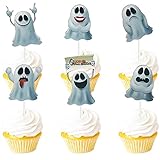 18pcs White Glitter Halloween Ghost Dessert Cupcake Topper Glitter Fantasy Horror Manga Theme...