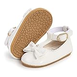 COSANKIM Baby Girls Mary Jane Flats Shoes Anti-Slip Rubber Sole Infant Toddler Princess Wedding Dress Shoes(01 White, 6-12 Months Infant)