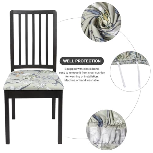 Image of SearchI Seat Covers for Dining Room Chairs Stretch Printed Chair Seat Covers Set of 6, Removable Washable Upholstered Chair Seat Protector Cushion Slipcovers for Kitchen, Office(Green Flower)