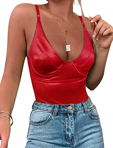 Women's Neon Bodysuit for Women Teddy Sleeveless Sling Tops Satin Bodysuit Corset Bodysuit Top
