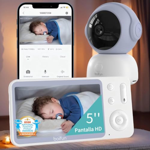 BOIFUN 2026 Camara Vigilancia Bebe 2K/3MP con WiFi y App Móvil, 5" Pantalla