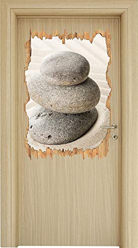 UYEDSR Stickers Muraux Pierres Zen dans Le Sable avec Un Motif. Percée du Bois dans Un Look 3D. Autocollant Mural ou de Porte. Autocollant Mural. Autocollant...