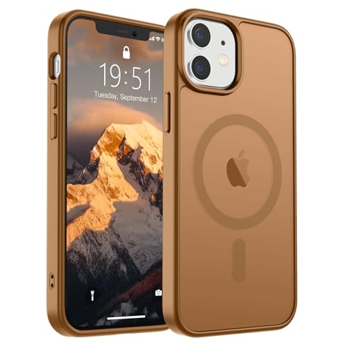 Image of SUPFINE Magnetic for iPhone 12 Mini Case & iPhone 13 Mini Case (Compatible with MagSafe) (Military Grade Drop Protection) Slim Translucent Matte Shockproof Phone Cover,Brown
