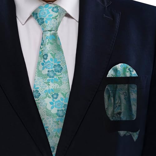Image of Mantieqingway Floral Ties for Men, 3pcs /set Neck Tie Pocket Square Holder Set for Wedding Business Prom Party Usual