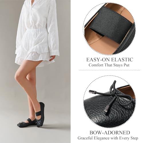 CouieCuies Square Toe Flats for Women Ballet Flats Mary Janes Bowknot Ballerina Dressy Flat Casual Walking Comfort Elastic Band2