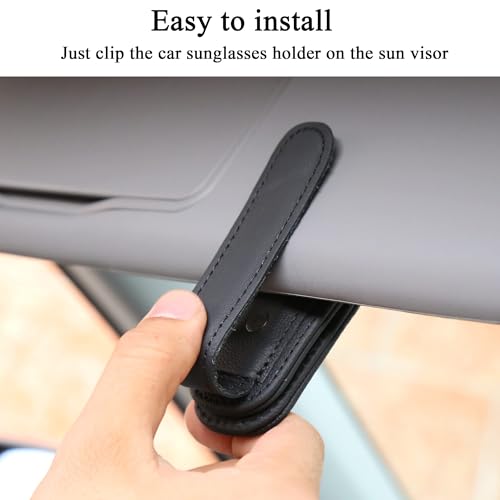 Image of KIWEN 4 Packs Sunglasses Holders for Car Visor, Magnetic Leather Glasses Eyeglass Clip for Car, Ticket Card Clip Sunglasses Mount, Car Visor Accessories Gadgets(4, Black)