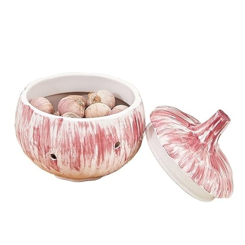 WYBZDA Ajouré Pot à Oignons Ménage Cuisine Céramique Pot à Ail Imperméable à L'humidité Respirant Trous 4.3in Ail Pot Scellé Fraîcheur(Rouge)