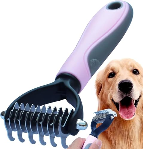 Peine de Rastrillo para Mascotas, Cepillo Quitapelos para Perros de Pelo Largo y Corto, Elimina Nudos y Pelo Suelto. Color Rosa.
