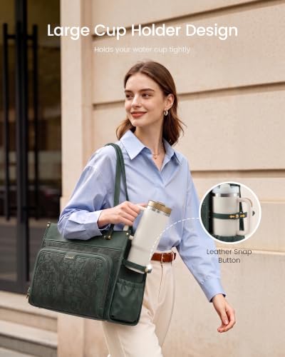 Image of LOVEVOOK Quilted PU Leather Teacher Tote Laptop Bag Work Purse for Women | Large Cup Holder, Professional Waterproof Handbag Briefcase, Gifts for Business Office Nurse Mom College Travel Daily Leiure