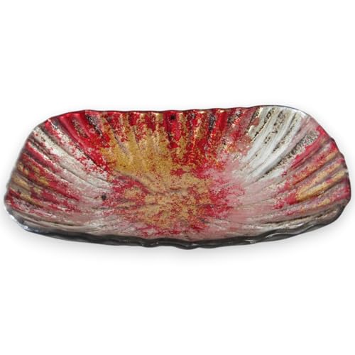 J-kitchens 刺身皿鉢 お皿 ガラス プレート オーバル 皿 プレート 大 レッド ゴールド 19cm 彩蘭