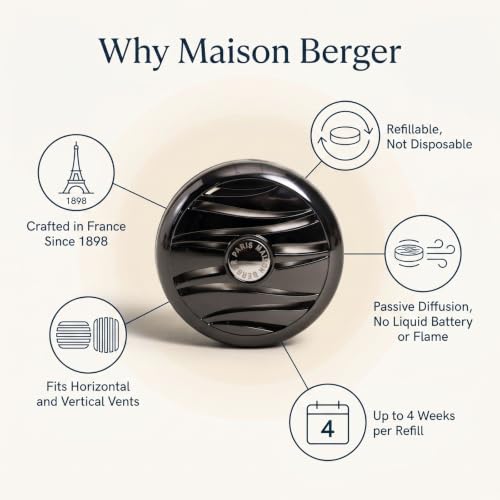 Image of MAISON BERGER Car Diffuser Set, Holly Amber Powder | Warm Amber Sandalwood Notes, Refillable Vent Clip with Ceramic Refill, Passive 4-Week Diffusion, Made in France