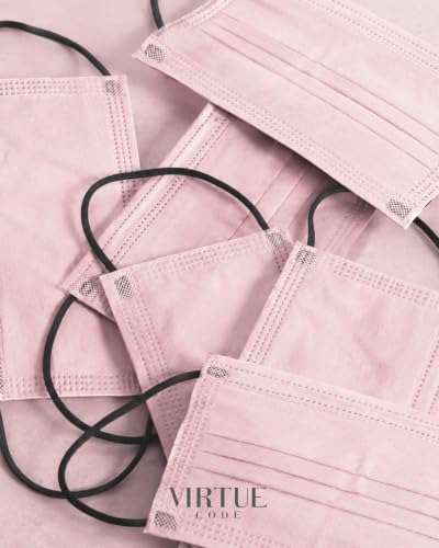Image of VIRTUE CODE Pink Support Face Masks - Soft 3 Ply Comfort Colorful Disposable Face Mask 50 Pack. Adults Mens and Womens Disposable