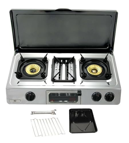 NJ G-78C Réchaud à gaz de camping - 3 Feux Plaque de Cuisson Portable Gril et Four Brûleur
