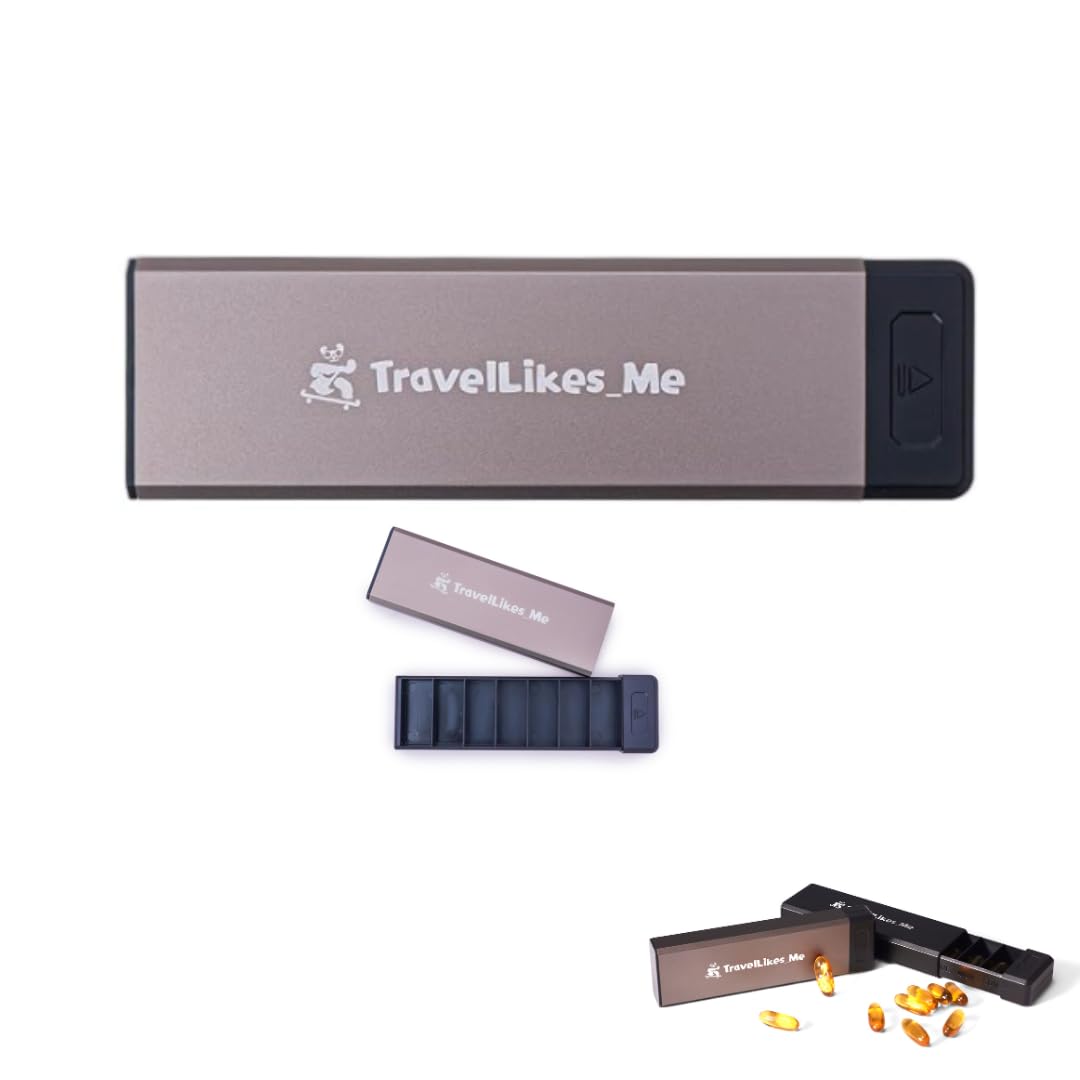 - TRAVEL LIKES ME pill box-medicine organizer box, a small portable pillbox container for tablet & pill, organiser case for all size pills, 7 days travel, daily use storage (Grey, 7 compartment)