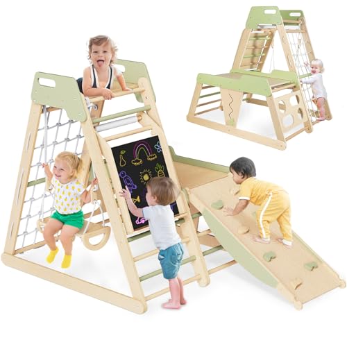 12-in-1 Indoor Jungle Gym for Toddler, Toddler Climbing Toy Indoor Playground, Indoor Activity with Swing, Climbing Net, Detachable Kids Easel, Slide& Climber