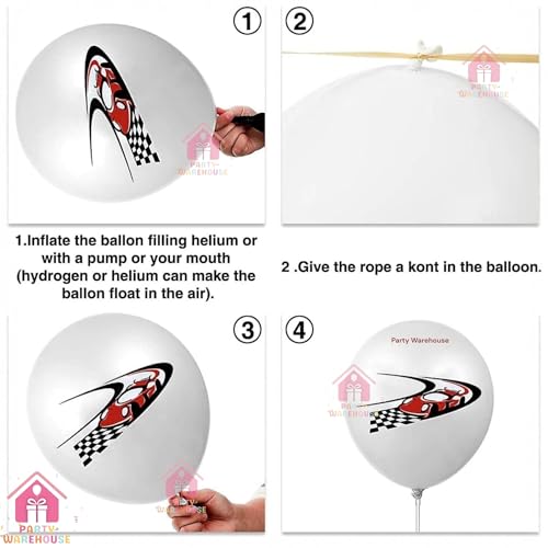 Image of Party Warehouse Racing Car Balloon Set for Birthday-5Pcs | Race Theme Foil Balloons for Race Lovers|Tyre & Checkered Flag Balloons for Kids /Adults Party Decorations (Car set)