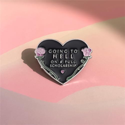 Image of FOTN Black Heart Brooch Going to Hell on a Full Scholarship Funny English Heart Brooch Badge Rose Heart Letter Brooch Enamel Pin Couple's Holiday Gift Fun Jewelry Gift for Boy Men Girl Women