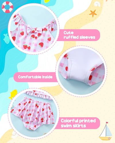 Image of Saeaby Toddler Little Girls Swimsuit Summer Halter Ruched Tankini 2 Piece Bathing Suit for Girl Beach Swimwear 3-8Y