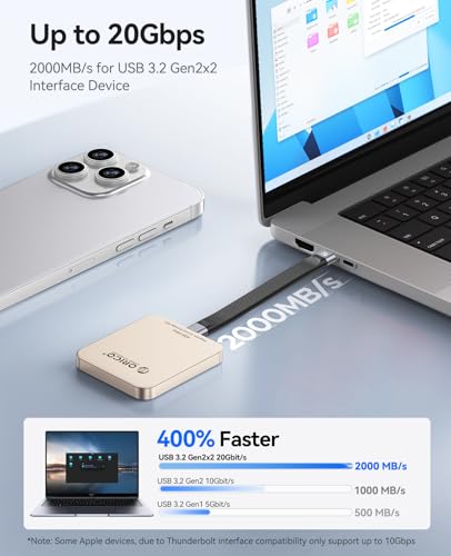 Image of ORICO 1TB Magnetic External SSD, Aluminum Alloy, Up to 2000MB /s, 4K 120Hz ProRes HDR Record and Store, External Solid State Drive, Compatible with iPhone 17 16 Pro Max, Tablet, Computer - K20MINI Gold