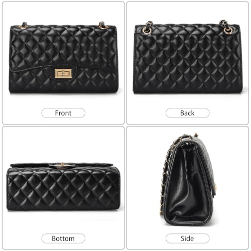 Image of Quilted Leather Crossbody Bags for Women Trendy Ladies Shoulder Purse Satchel HandBag with Chain Strap