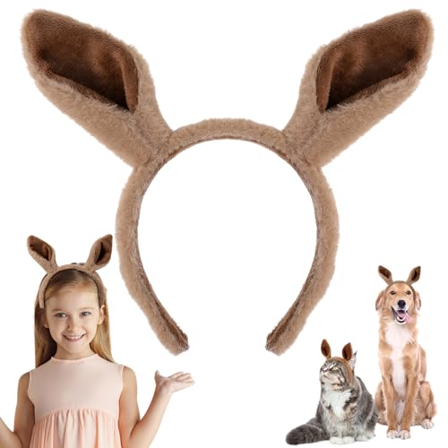 Sibba Ears Headband Kangaroo Cute Furry Ears Plush Ear Hairband Animal Ear Headband Hair Styling Decoration Plush Hairbands for Costume Cosplay Party Fancy Dress Up Accessories