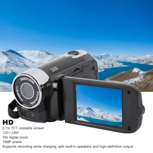 Image of Video Camera Camcorder, 1080P 16MP DV Camera Vlogging Camera Recorder, 2.7in TFT 270 Degree Rotatable 16X Zoom Digital YouTube Camera for Teens Students Boys Girls Gift (Black)