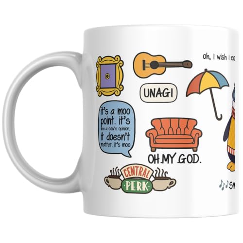 MUGGZ Personalised Friends Icons Mug Funny TV Fan Gift Wraparound Quote Cup Optional Name Black or Purple Mug Coaster Card