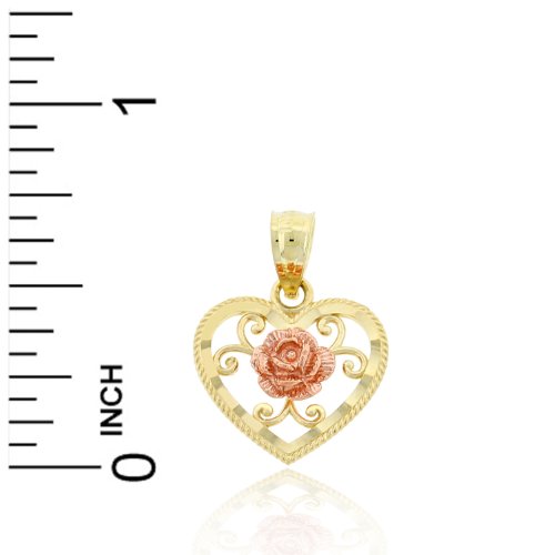 Gold Floral Heart Charm - Heart Pendant with Rose - 10 Karat Solid Gold - Heart Necklace For Her - Great For Gifts3