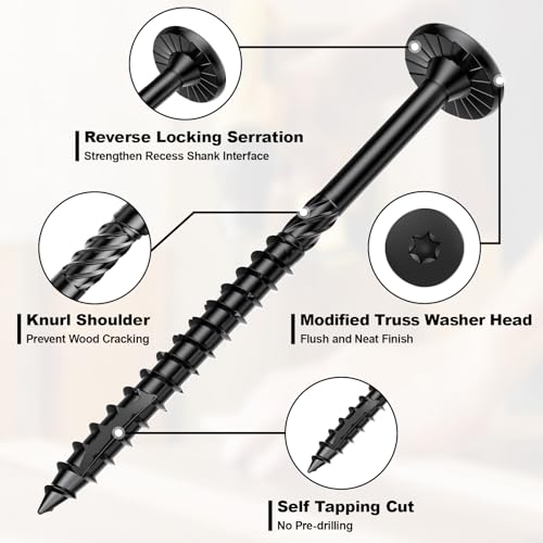 Image of FMhotu 500Pcs Black Star Drive Wood Screws 2-7 /8 inch - Rust Resistant Timber Deck Screws for Landscaping, Log & Timber Wood - Heavy-Duty Outdoor Fasteners (#14 x 2-7 /8 inch Black)