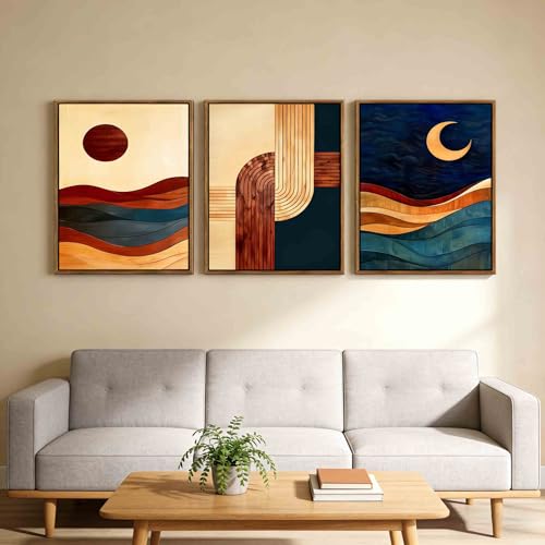 【3-Piece】 24x36 Inch Framed Sun & Moon Modern Abstract Wall Art - Boho Mid-Century Geometric Canvas Decor for Living Room by LWYANYT999 - Used condition - Image 6