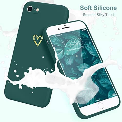 Wirvyuer Compatible with iPhone 7 iPhone 8 iPhone SE 2020 iPhone SE 2022 Phone Case for Girls Women Silky Soft Protective Shockproof Silicone Case with Cute Gold Heart Pattern Design Green Cover